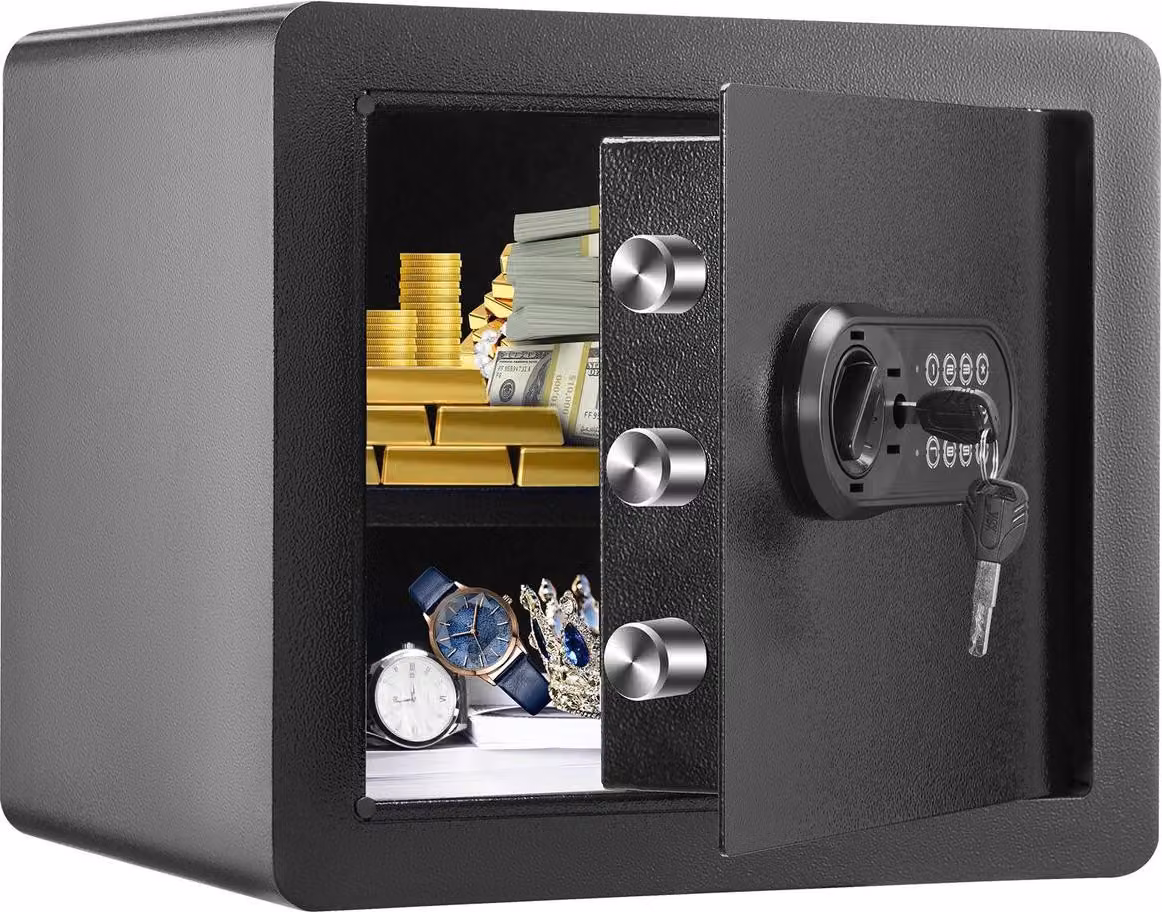 Cassaforte, 1,2 piedi cubi Cassaforte domestica, cassaforte di sicurezza in acciaio con tastiera digitale e 2 chiavi, cassaforte con sacca ignifuga, protegge contanti, oro, gioielli, documenti per casa, hotel, 15,8x11,8x13,8 pollici