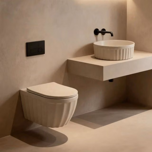 Set: Wc Sospeso + Lavabo Da Appoggio Rea Duo Caffe Latte Matt