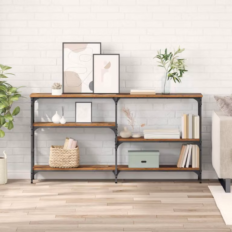 vidaXL Tavolo consolle in stile industriale in legno vecchio e metallo, L 150 x P 29 x H 76,5 cm, marrone e nero