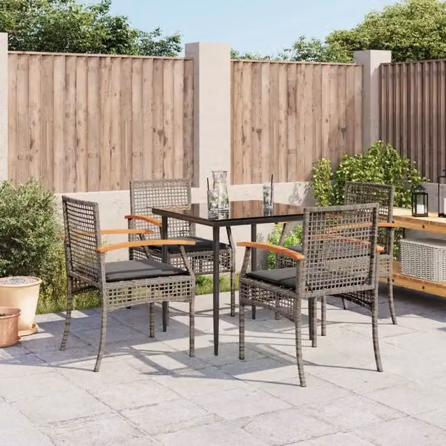 Set da Pranzo da Giardino 5 pz con Cuscini in Polyrattan Grigio 3213611