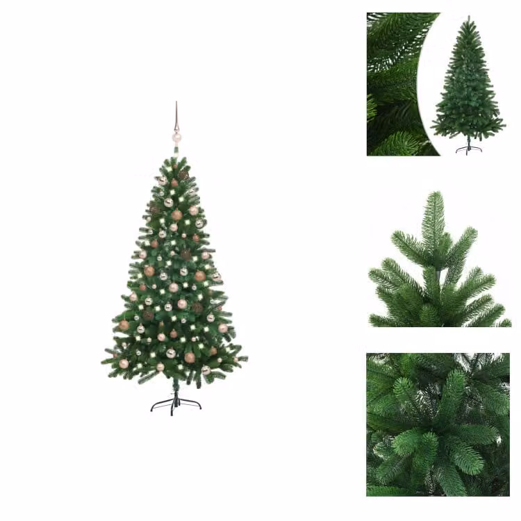 vidaXL Albero di Natale artificiale con luci e decorazioni 150 cm verde - Alberi di Natale