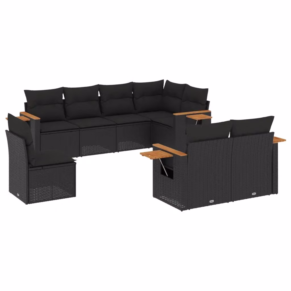 vidaXL Set Divani da Giardino a L in Polyrattan Nero con 8 Cuscini e Tavolino – 2
