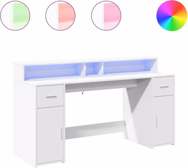 Scrivania | Tavolo da Ufficio con Luci LED Bianca 160x55x91 cm in Legno Multistrato