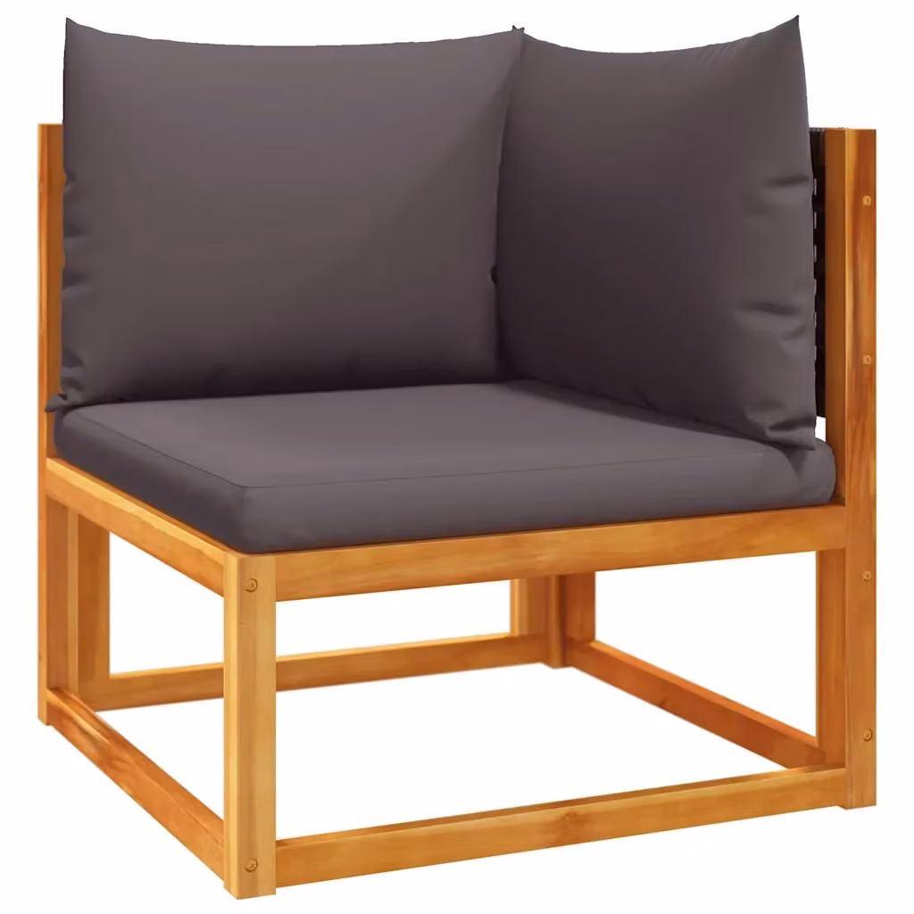Divano da giardino angolare Design Mania in legno di acacia e rattan con cuscini grigi – 2