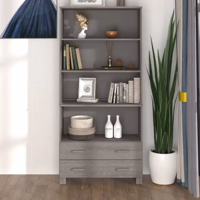 Credenza Buffet Armadio da Cucina HAMAR Design Mania in Legno di Pino Grigio Chiaro L: 180 cm, H: 85 cm, P: 35 cm