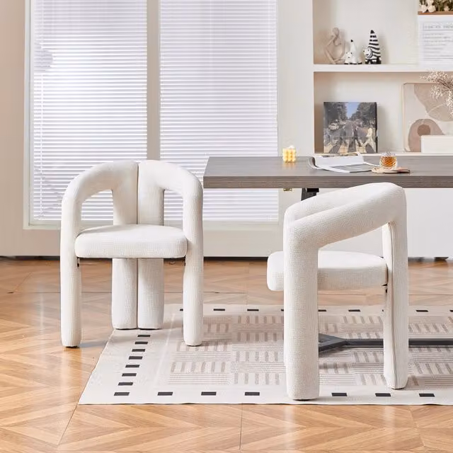 Desviae Sedia imbottita con braccioli in ciniglia beige struttura stabile portata massima 150 kg per sala da pranzo e ufficio
