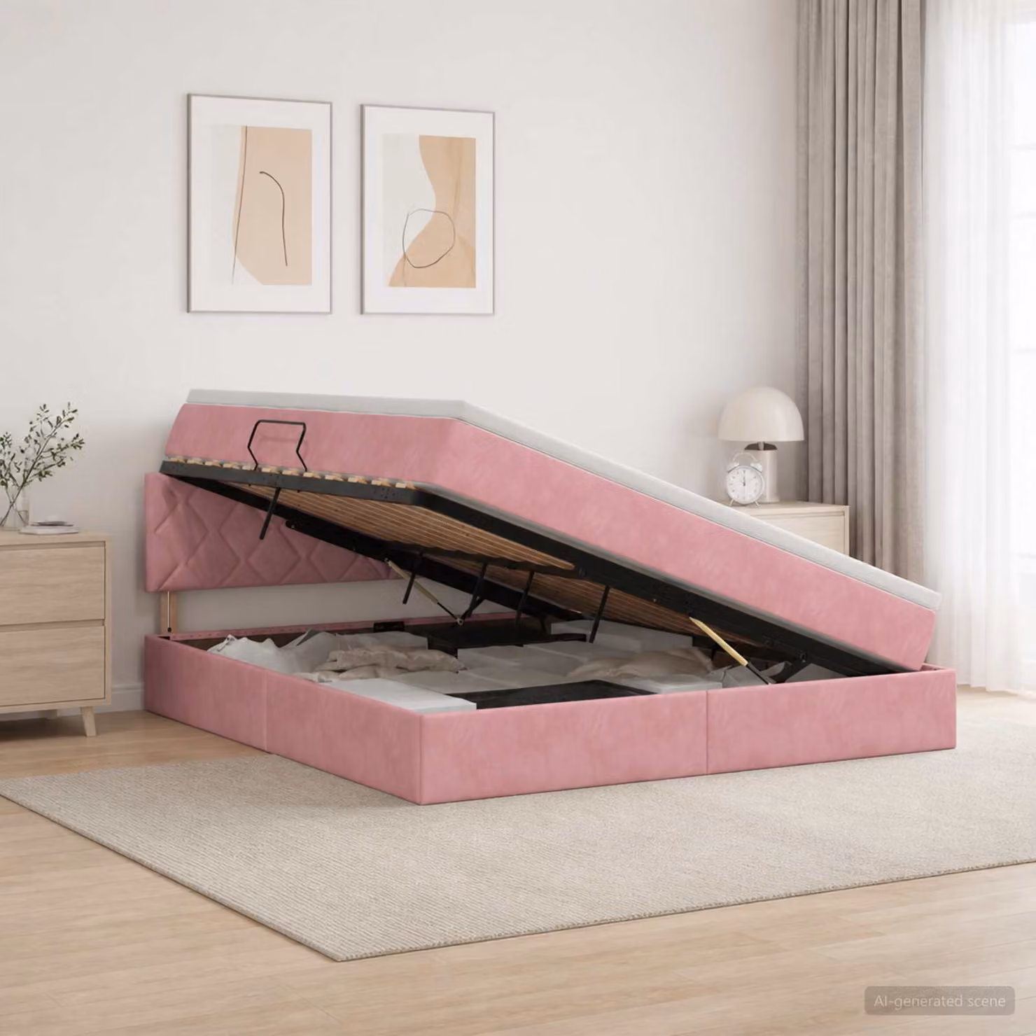 Letto con contenitore e testiera vidaXL in velluto rosa, L/P/H: 160 x 200 x 88 cm