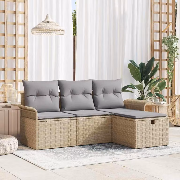 Maison Exclusive - Set da giardino composto da 4 pezzi, divano in rattan sintetico