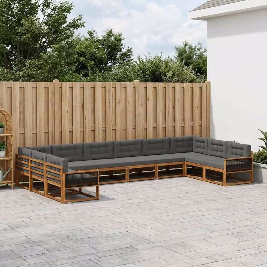 Set di divani da esterno vidaXL in legno di acacia con cuscini, composizione a L, beige e antracite