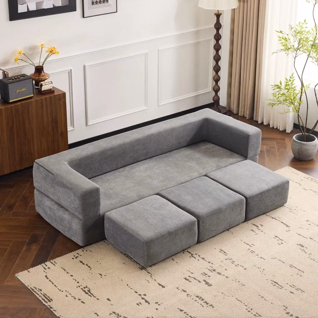 Divano letto modulare REDOM in tessuto e schiuma grigio con coperture rimovibili – 2
