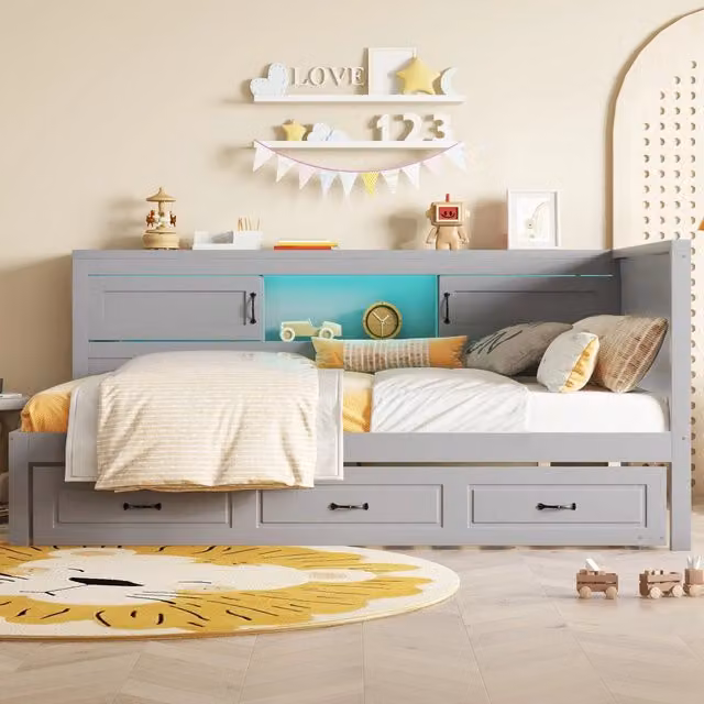 divano letto trascinabile in truciolato grigio 90 x 200 cm