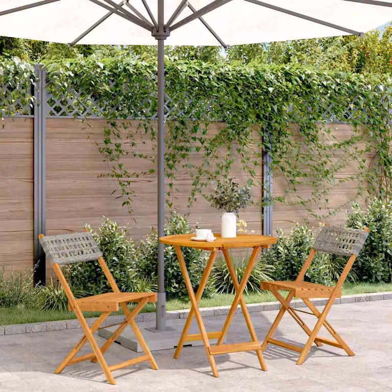 Set da Bistrot 3 pz vidaXL in Polyrattan e Legno di Acacia Grigio e Marrone