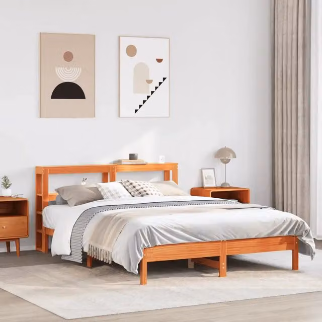 Letto senza Materasso-Struttura Letto Marrone Cera 135x190 cm in Legno di Pino 169765