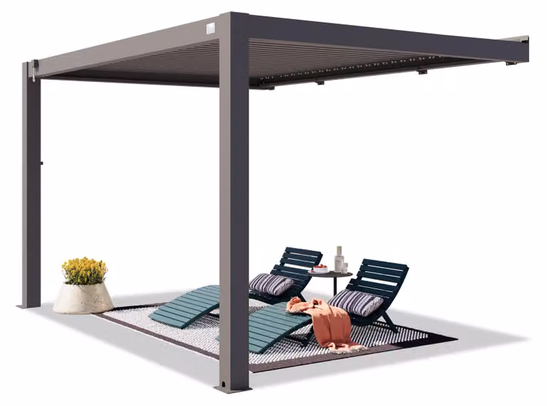 PRIMEYARD Pergola addossata 3x4 m montanti in alluminio con tetto a doghe in alluminio pergola a muro color antracite