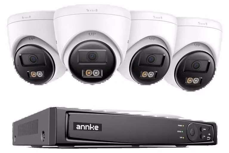 Telecamera di sicurezza, risoluzione 3K, funzionalità di visione notturna, sistema con 8 canali e 4 telecamere, capacità di archiviazione di 1 terabyte