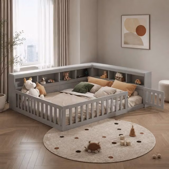 Letto da giorno ULEVR 140x200 cm con vano laterale, presa e USB, sponda estraibile, grigio