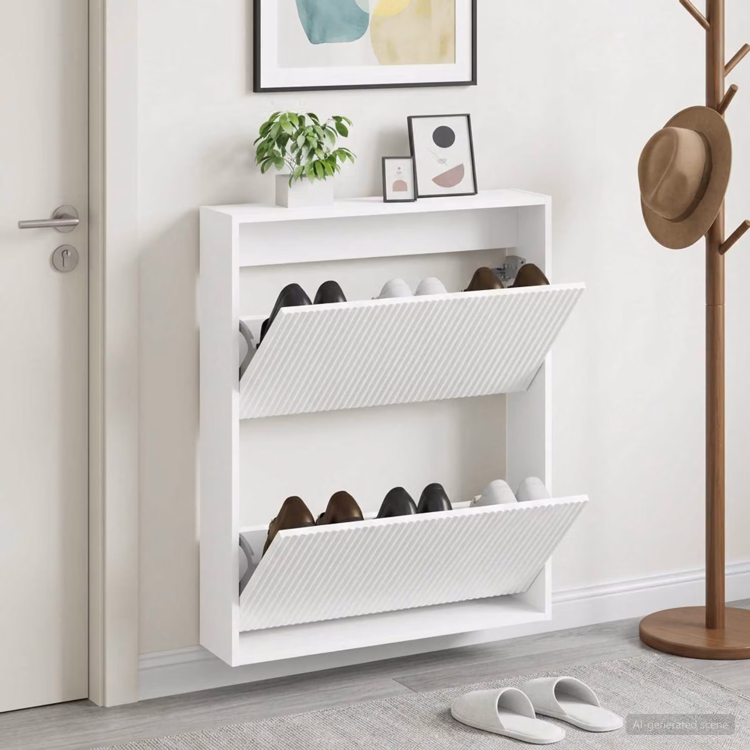 vidaXL Mobiletto per Scarpe da Muro ARNHEM Bianco L: 71 cm, P: 17 cm, H: 86 cm