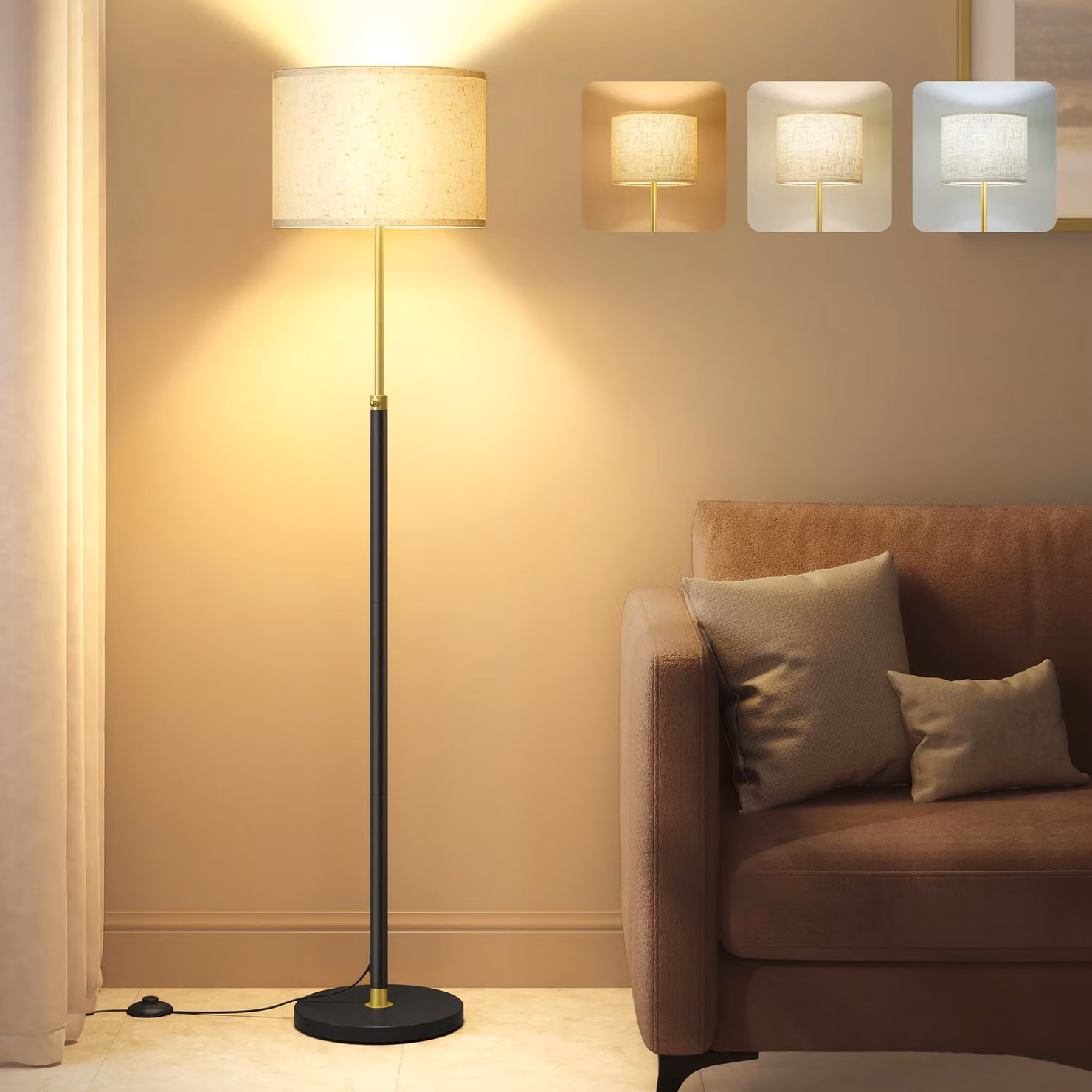 Lampada da terra, altezza regolabile da 140 a 170 cm, include lampadina LED E27 - Modello LFL002B02
