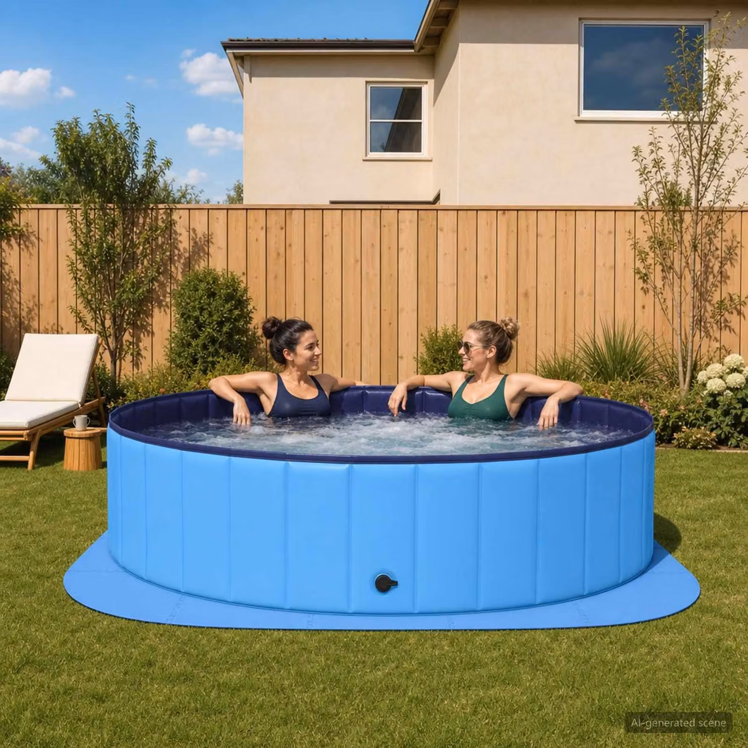 Tappetino protettivo per piscine, 25 pezzi, diametro 292 cm, rotondo, in schiuma EVA, colore blu