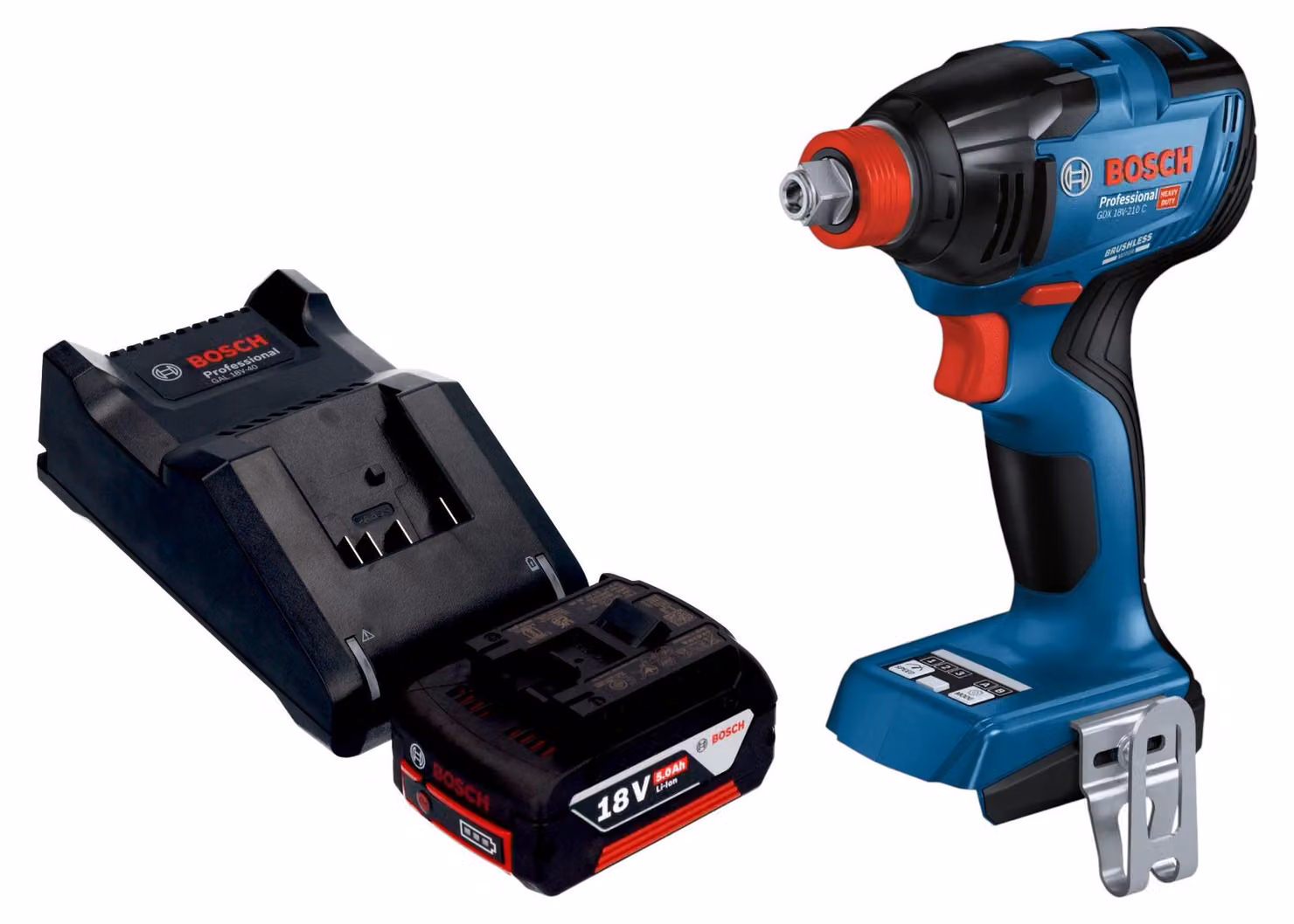 Bosch GDX 18V-210 C Avvitatore a impulsi professionale a batteria 18 V 210 Nm brushless + 1x batteria ricaricabile 5,0 Ah + caricabatterie