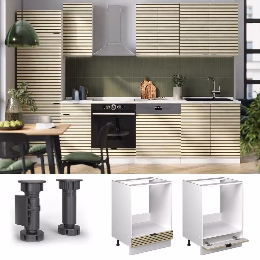 Mobile per forno da incasso Fame-Line Vicco con pannello in quercia e bianco, L: 60 cm, H: 82 cm – 2