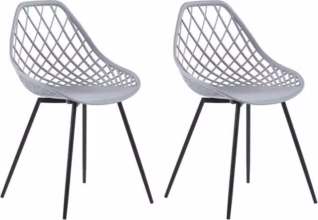 Set di 2 sedie da pranzo BELIANI in stile scandinavo moderno con sedile in ecopelle grigia e gambe in metallo nero