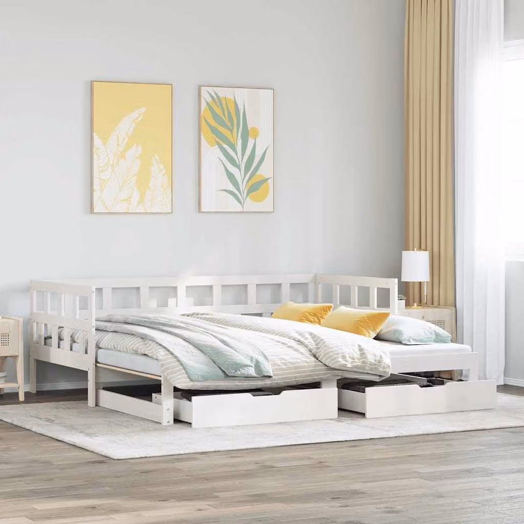Letto estraibile con cassetti vidaXL in legno di pino bianco per camera da letto, L/P/H: 190 x 90 x 68,5 cm – 1