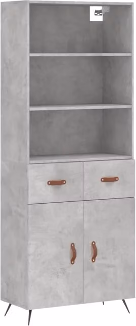 Mobile contenitore moderno con ante e ripiani per cucina o soggiorno, grigio, H 69,5 x P 34 x L 180 cm