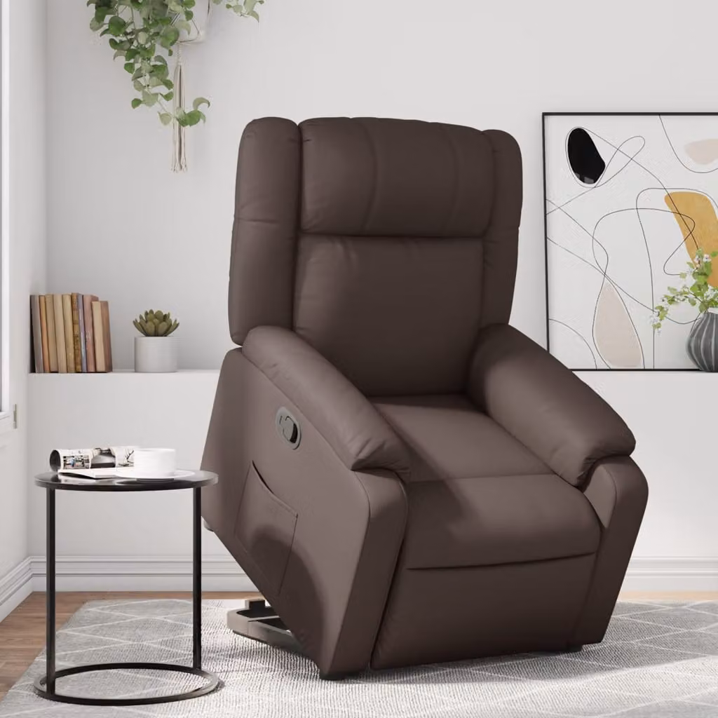 Poltrona Alzapersona Reclinabile vidaXL in Similpelle Marrone con Assistenza Elettrica per Senior – 1