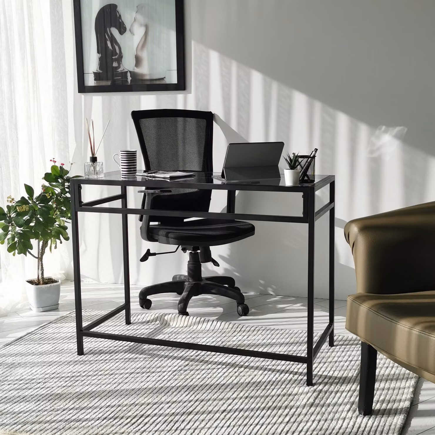 Skye Decor, Scrivania da lavoro / 100x45cm M100F, Scrivania, Nero, 100% vetro temperato, 100 x 45 x 75 cm