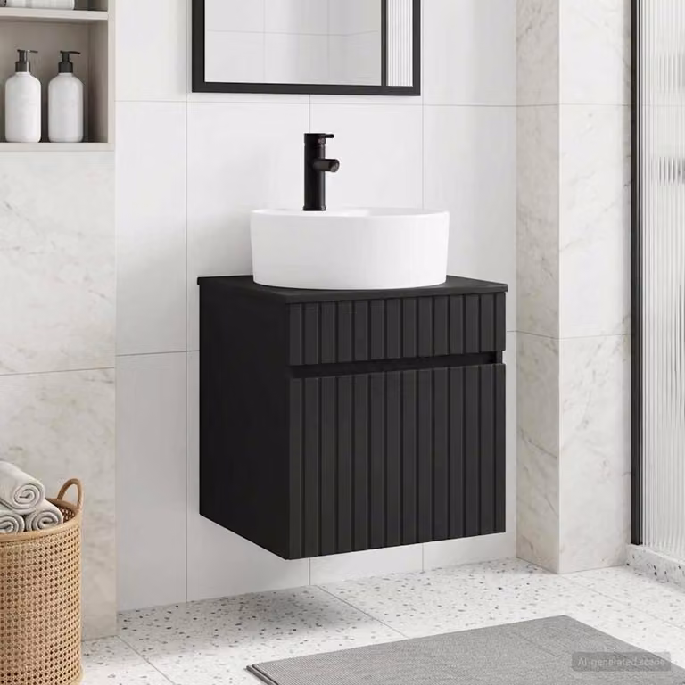 Mobile lavabo da parete vidaXL Nero con cassetti e ante, L: 49 cm, P: 44,5 cm, H: 65 cm