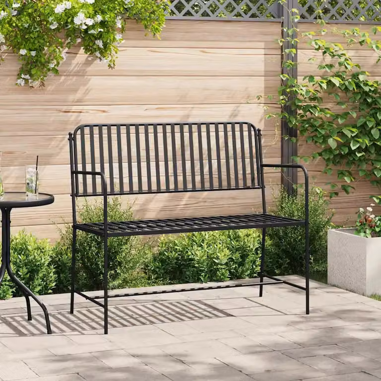 Panchina da giardino a 2 posti vidaXL in acciaio verniciato nero opaco L: 103,5 cm, P: 51,5 cm, H: 90 cm