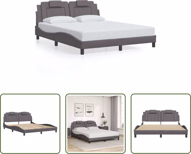 The Living Store Giroletto con testiera grigio 160x200 cm in ecopelle