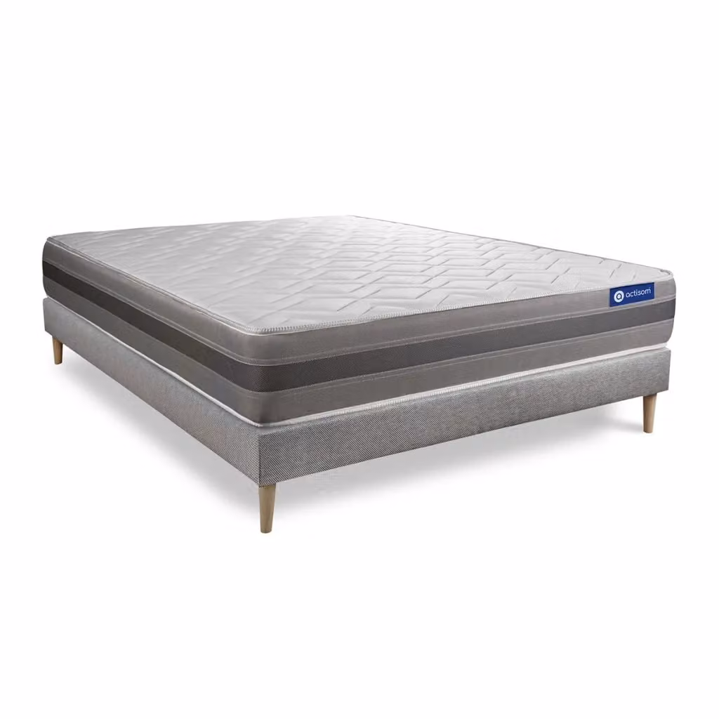 Kit rete e materasso matrimoniale Actisom Actilatex Relax grigio in lattice e memory foam, L/P/H: 140 x 220 x 24 cm – 2