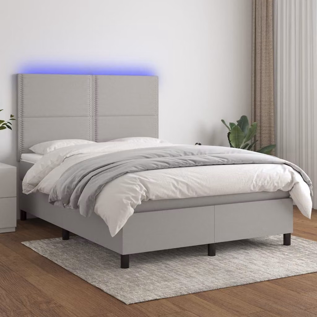 Maison Exclusive - Letto a Molle Materasso e LED Grigio Chiaro 140x200 cm Tessuto