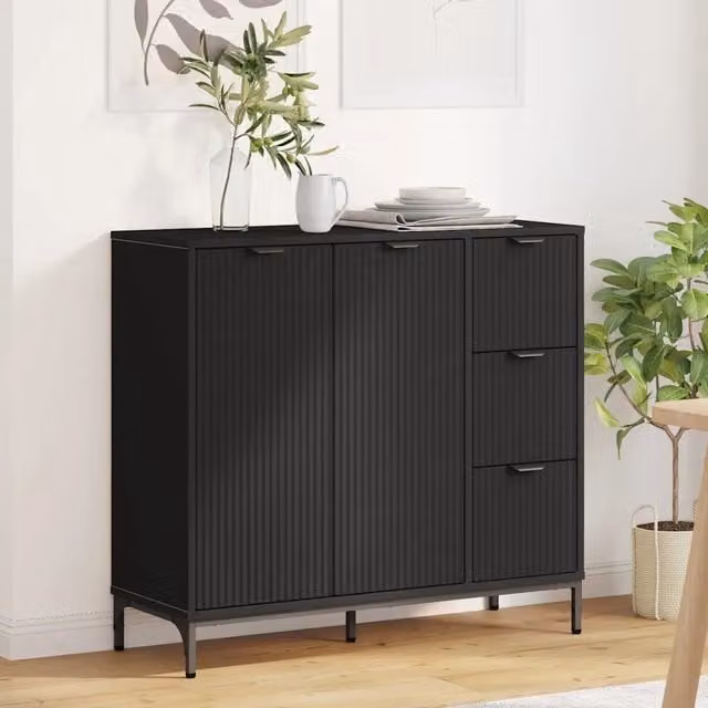 Credenza moderna vidaXL in legno MDF nero L: 89,5 cm, P: 33 cm, H: 82 cm