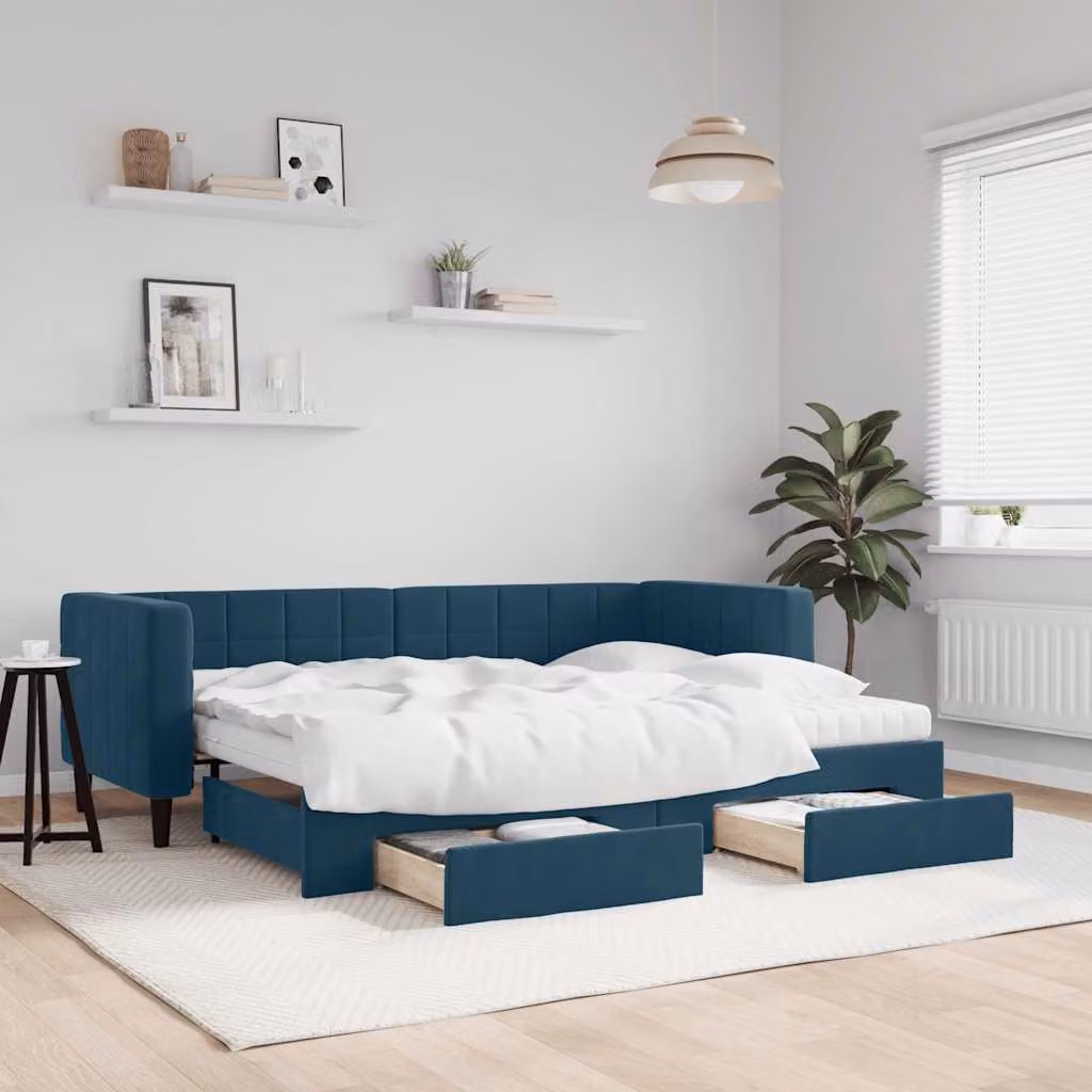 vidaXL Divano Letto Estraibile con Cassetti Blu 80x200 cm in Velluto