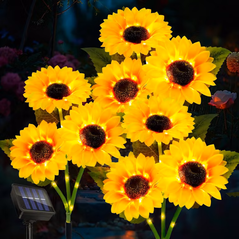 Lampade solari a forma di girasole, 9 petali, impermeabili, adatte per l'illuminazione esterna, ideali per il giardino