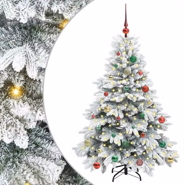 Albero di Natale artificiale moderno verde con 150 LED bianco caldo, Altezza: 150 cm, in PE e PVC – 1