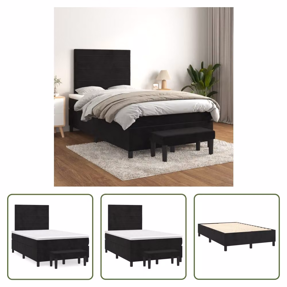 The Living Store Letto a molle con materasso nero 120x200 cm in velluto