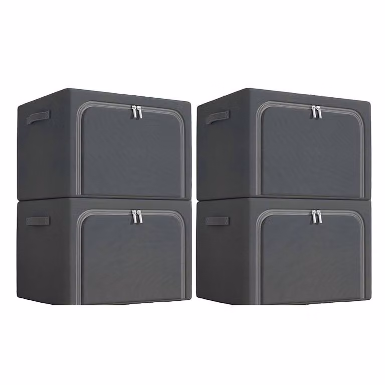 set di 4 scatole portaoggetti in tessuto Oxford, impermeabile, pieghevole, 100L, scomparti, per vestiti e guardaroba, senza finestra, grigio scuro