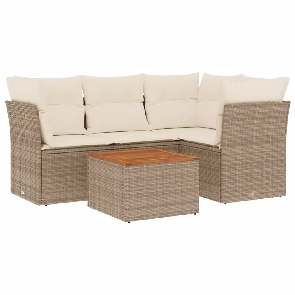 vidaXL Set Divano da Giardino a L con Cuscini Beige e Tavolino da Esterno in Polyrattan e Acciaio – 2