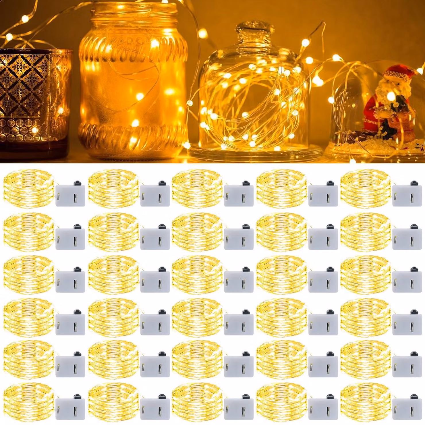 Catena luminosa a LED, 2 metri, 20 LED bianco caldo, 3 modalità, confezione da 30 pezzi