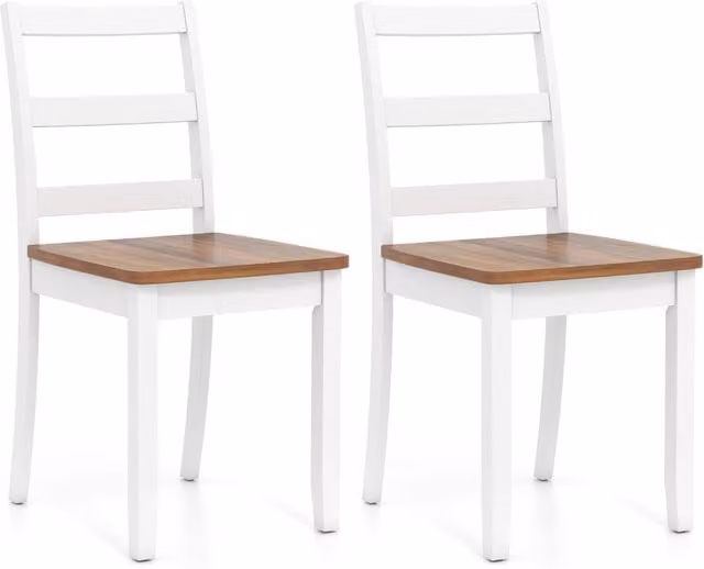 Set di 2 sedie da pranzo in legno stile rustico per cucina e sala da pranzo, Marrone e Bianco