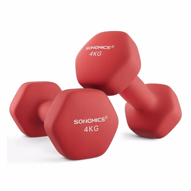 Set di Manubri Esagonali con Superficie in Vinile per Esercizio, Rosso Rubino / 2x4 kg