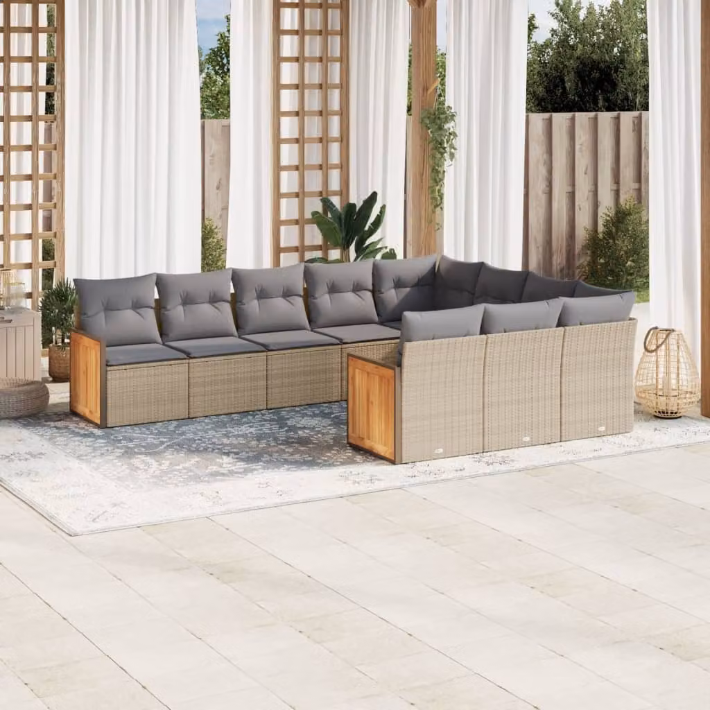 Maison Exclusive - Set Divano da Giardino 10 pz con Cuscini Beige in Polyrattan