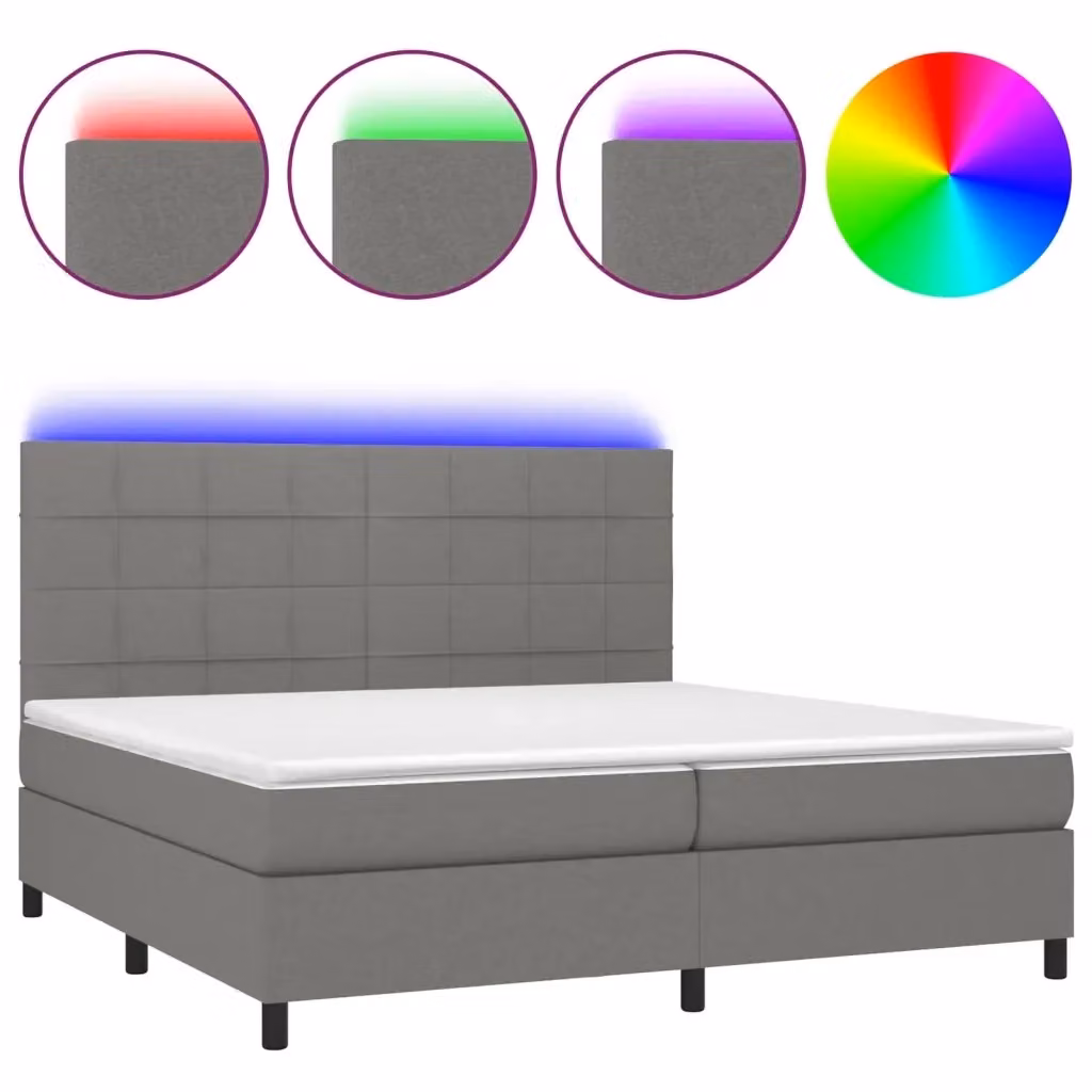 Letto Ibrido con Materasso e LED vidaXL in Tessuto Grigio Scuro, L/P: 200 x 200 cm – 2