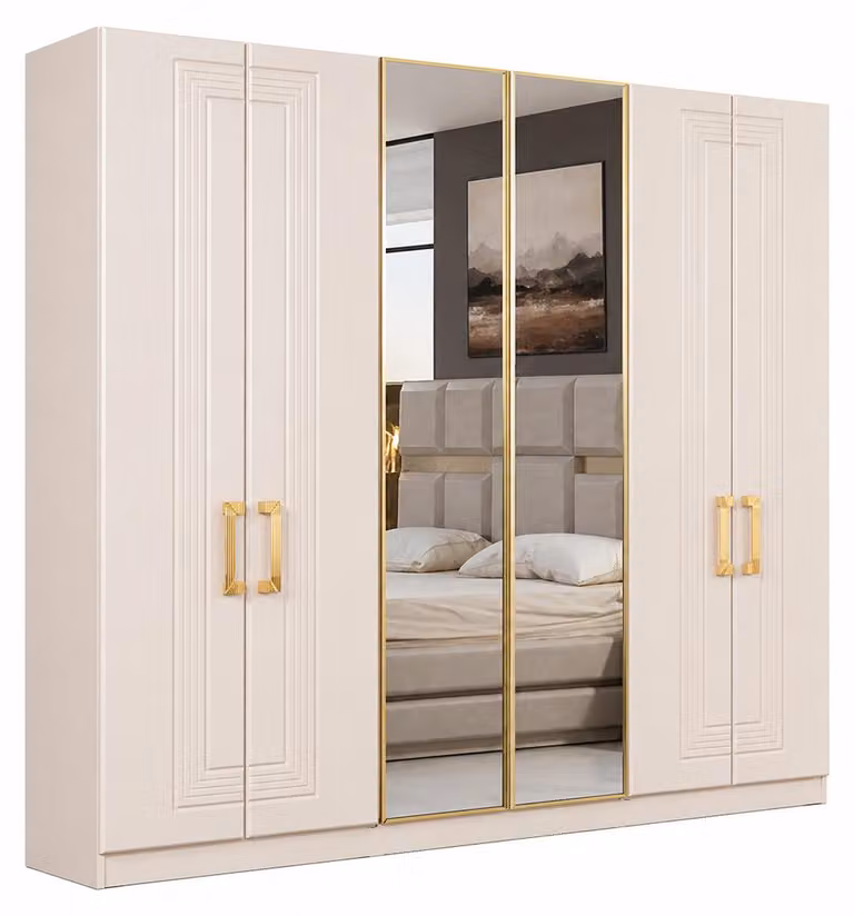 Elegante armadio color beige - Armadi moderni in legno - Raffinate ante in vetro