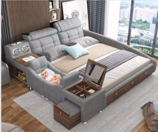 Leder Bett Betten Polster Doppel Multifunktion 180x200 Leder Bettgestell Design