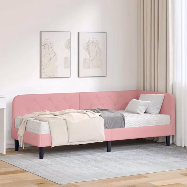 Cornice del letto ad angolo Rosa 80 x 200 cm Velluto 3394137